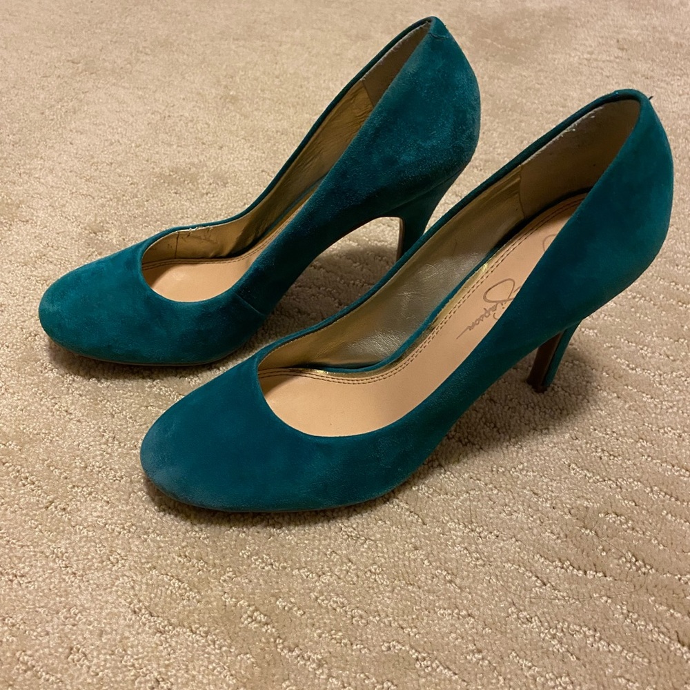 Like New, Jessica Simpson Teal Oscar Suede Heels, Size 7.5